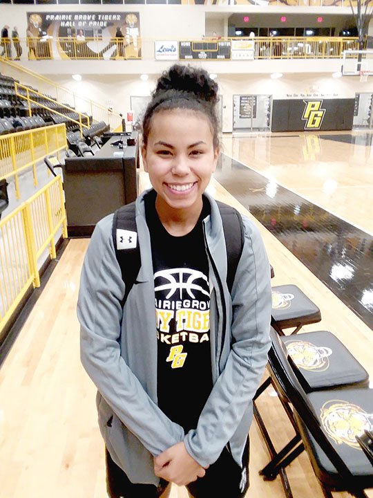 MARK HUMPHREY ENTERPRISE-LEADER Prairie Grove senior Larisha Crawford is a reliable ball-handler and shooter, who rotates among six players seeing the bulk of playing time for the Lady Tiger girls basketball team.