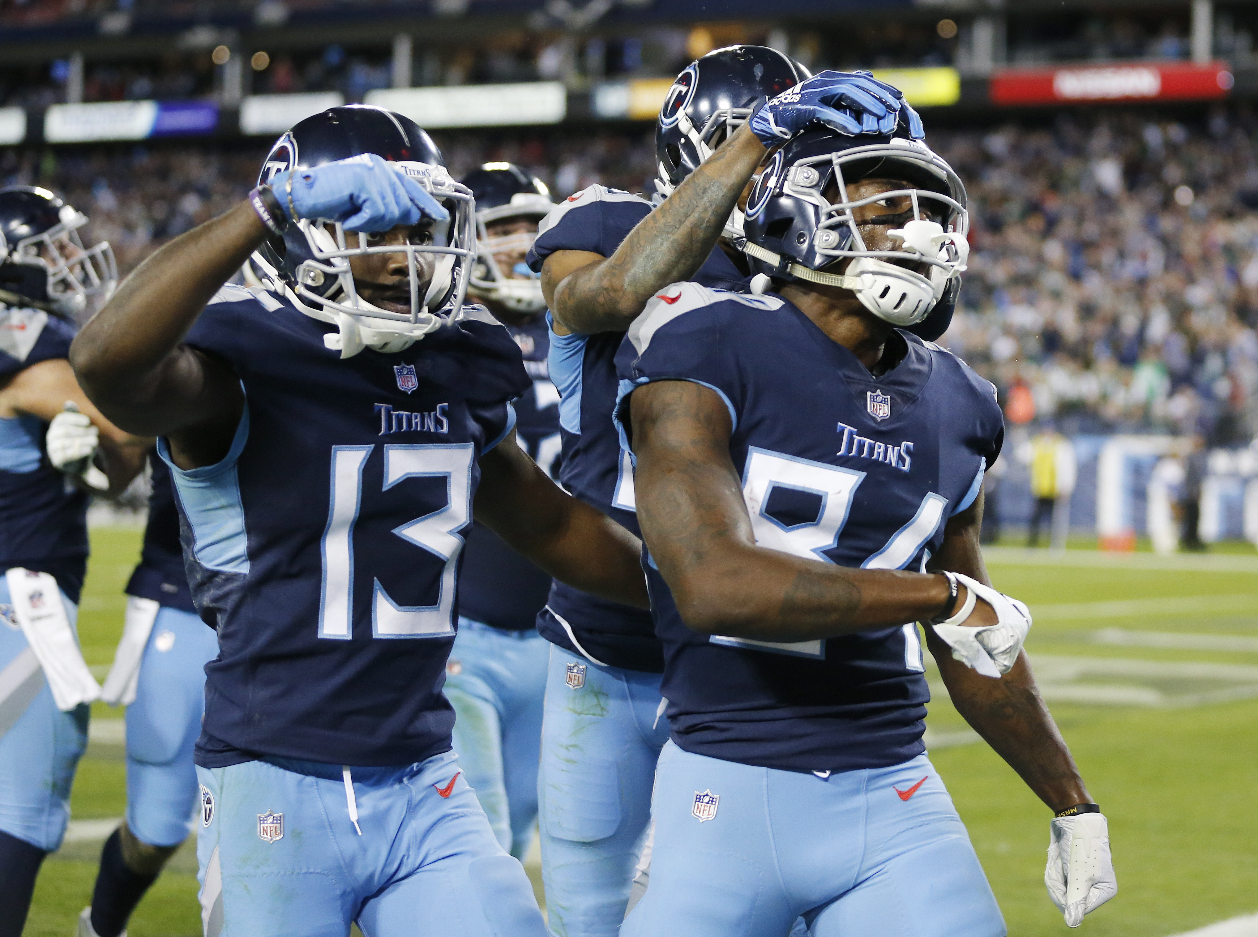 Tennessee Titans Wide Receiver Corey Davis celebrates a touchdown