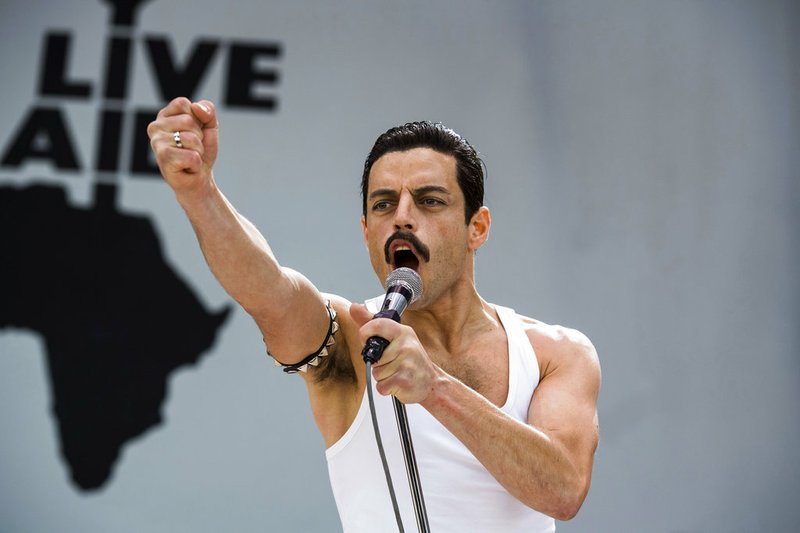 This image released by Twentieth Century Fox shows Rami Malek in a scene from "Bohemian Rhapsody." On Thursday, Dec. 6, 2018, Malek was nominated for a Golden Globe award for lead actor in a motion picture drama for his role in the film. The 76th Golden Globe Awards will be held on Sunday, Jan. 6. (Alex Bailey/Twentieth Century Fox via AP)