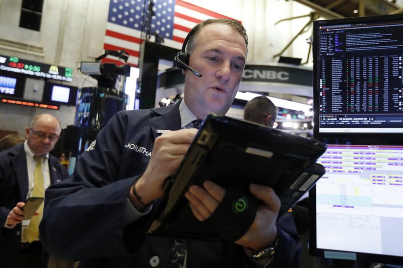 FILE- In this Nov. 28, 2018, file photo trader Jonathan Corpina works on the floor of the New York Stock Exchange. The U.S. stock market opens at 9:30 a.m. EST on Thursday, Dec. 6. (AP Photo/Richard Drew, File)

