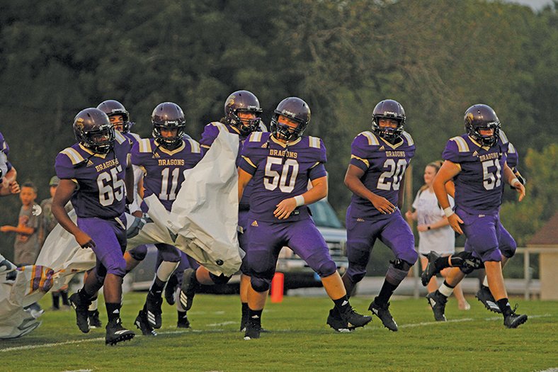 Terrance Armstard/News-Times Junction City's football team takes the field prior to their contest against Harmony Grove that kicked off the 2018 season. Tonight, Junction City takes on Hazen for the 2A state title. Game time is set for 7 p.m. from War Memorial Stadium in Little Rock.