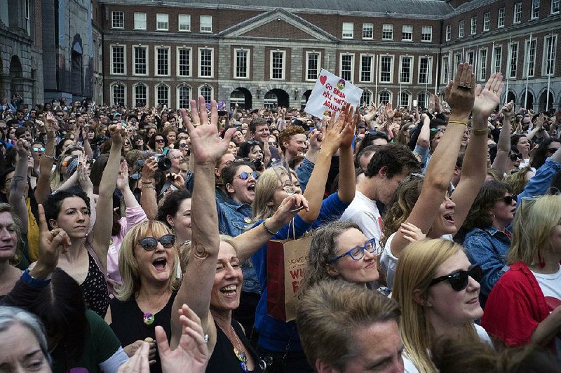 A crowd at Dublin Castle in Dublin, Ireland, celebrates on May 26 after a referendum overturned Ireland’s ban on abortion. 