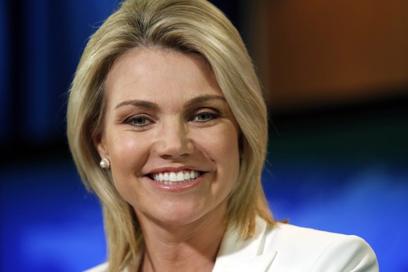 FILE - In this Aug. 9, 2017, file photo, State Department spokeswoman Heather Nauert speaks during a briefing at the State Department in Washington. President Donald Trump is expected to nominate Nauert to be the next U.S. ambassador to the United Nations. Two administration officials confirmed Trump’s plans. A Republican congressional aide said the president was expected to announce his decision by tweet on Friday morning, Dec. 7, 2018. The officials were not authorized to speak publicly. (AP Photo/Alex Brandon, File)

