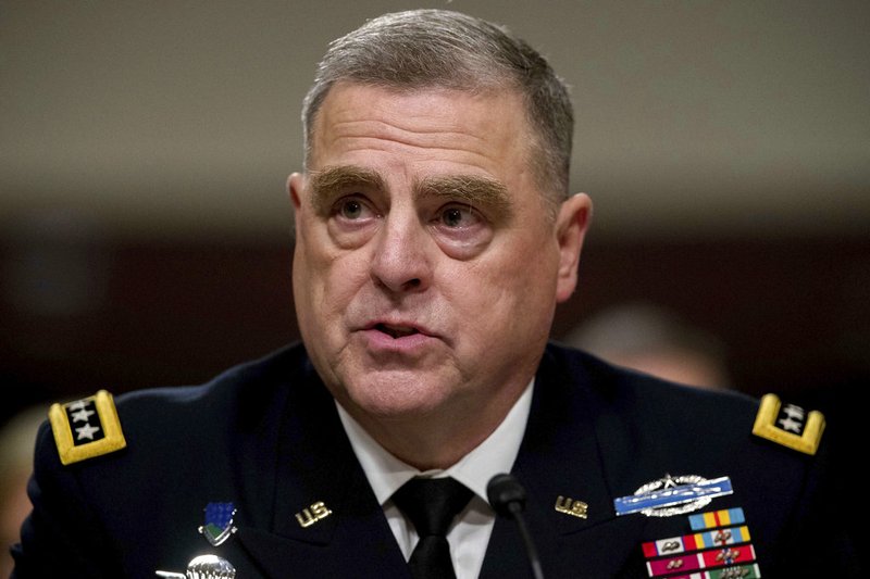 In this May 25, 2017 file photo, Army Chief of Staff Gen. Mark Milley listens to a question while testifying on Capitol Hill in Washington, before a Senate Armed Services Committee hearing on the Army's fiscal 2018 budget. President Donald Trump will tap Gen. Mark Milley as his next top military adviser, choosing a battle-hardened commander who has served as chief of the Army for the last three years, U.S. officials said Friday. (AP Photo/Andrew Harnik)