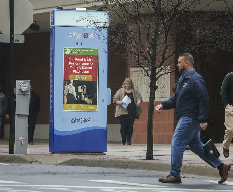 Little Rock is adding 12 new CityPost smart kiosks to the downtown area, similar to this one in front of the Statehouse Convention Center at Main and Markham streets. 
