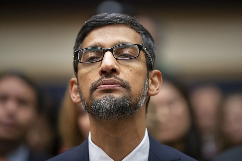 Google CEO Sundar Pichai appears before the House Judiciary Committee to be questioned about the internet giant's privacy security and data collection, on Capitol Hill in Washington, Tuesday, Dec. 11, 2018. Pichai angered members of a Senate panel in September by declining their invitation to testify about foreign governments' manipulation of online services to sway U.S. political elections. (AP Photo/J. Scott Applewhite)