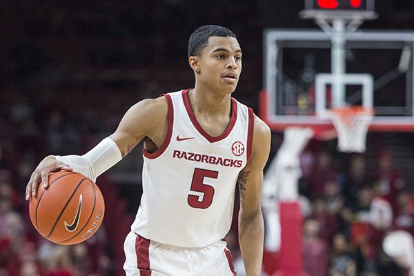 Jalen Harris of Arkansas vs Western Kentucky Saturday, Dec. 8, 2018, at Bud Walton Arena in Fayetteville.