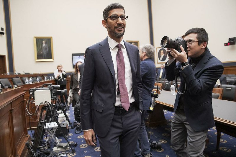 Google Chief Executive Officer Sundar Pichai arrives Tuesday at a hearing of the House Judiciary Committee in Washington to be questioned about  the  Internet giant’s privacy protections, data collection and allegations that it’s politically biased. 