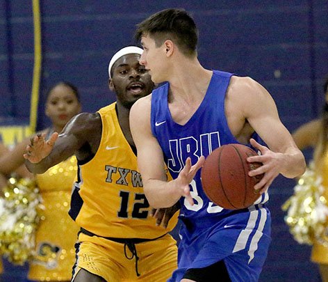 File Photo John Brown senior Josh Bowling, seen here against Texas Wesleyan, scored 31 points in leading the JBU men to a 71-66 win at Southwestern Christian (Okla.) on Saturday in Bethany, Okla.