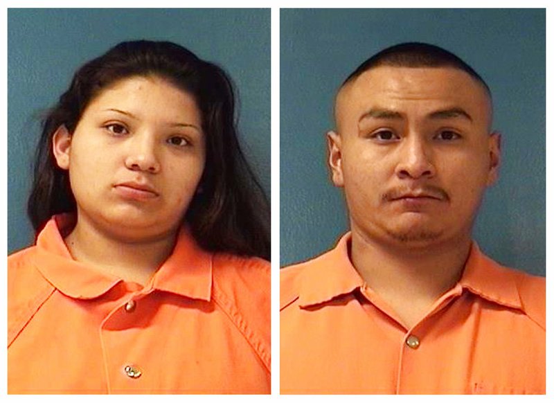 This combination of Saturday, Dec. 8, 2018 booking photos providing by McKinley County Adult Detention Center shows Shayanne Nelson, left, and Tyrell Bitsilly, right. Nelson's 8-month-old girl is fighting for her life after police say her 3-year-old brother accidentally shot her in the face Saturday in a Gallup, N.M., motel room while Nelson and her boyfriend Bitsilly were in a shower. Nelson and Bitsilly face child abuse charges. (McKinley County Adult Detention Center via AP)