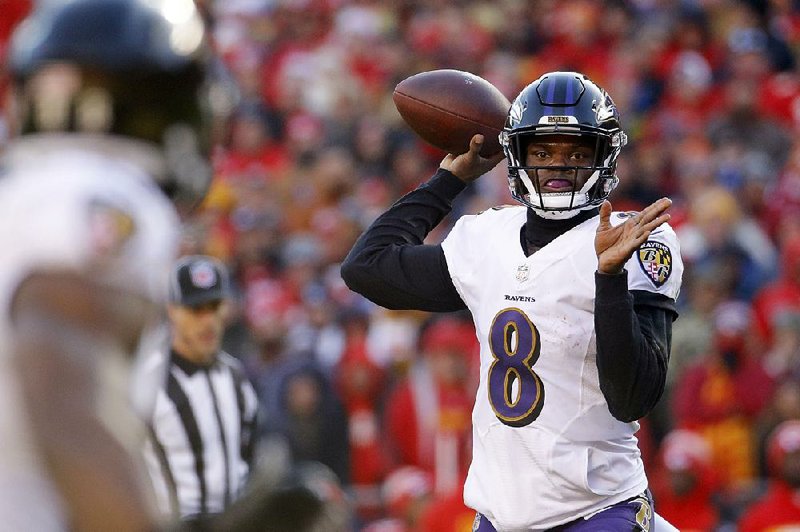 Lamar Jackson (8) was named the Baltimore Ravens starting quarterback by Coach John Harbaugh on Wednesday despite former Super Bowl MVP Joe Flacco’s return from injury. 