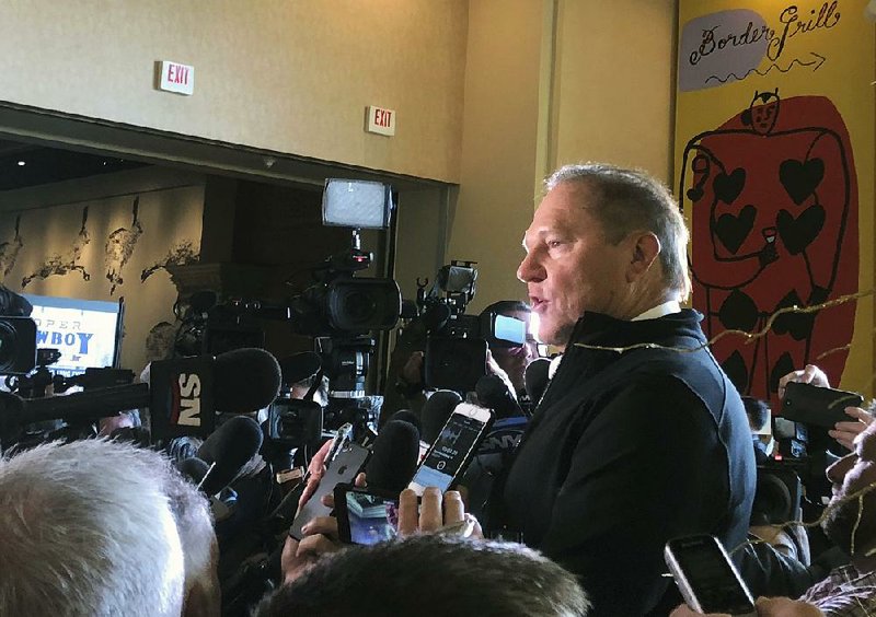 Agent Scott Boras addresses the media Wednesday in Las Vegas.  Boras represents star free agent Bryce Harper of the Washington  Nationals as well as other big names. 