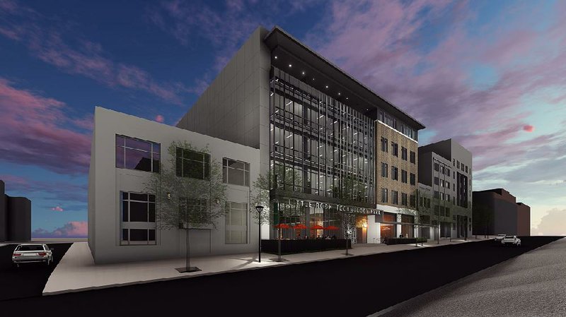 An artists rendering shows the proposed five-story addition to the Little Rock Tech Park on Main Street between Fourth Street and Capitol Avenue. 