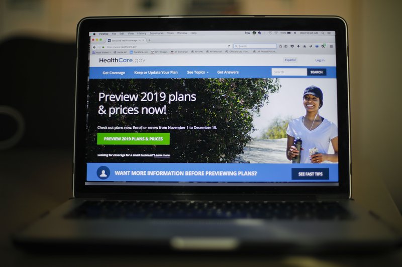 The HealthCare.gov website is photographed in Washington, Wednesday, Oct. 31, 2018. Health insurance sign-ups for the Affordable Care Act are down with just a few days left to enroll in most states, even though premiums are stable, consumers have more choice, and millions of uninsured people can still get financial help.  (AP Photo/Pablo Martinez Monsivais)