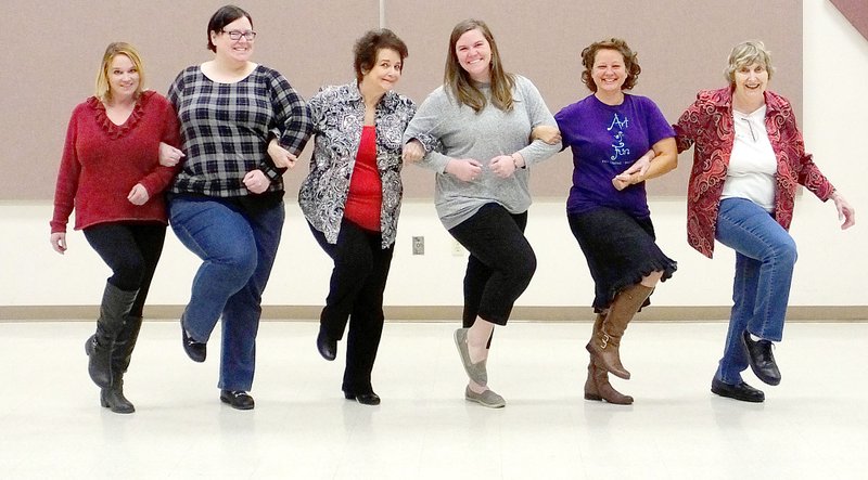 NWA Democrat-Gazette/LYNN ATKINS The cast of "Nunsense" rehearses in St. Bernard's Parish Hall in Bella Vista. The cast includes Pamela Marks, Sara McKinney, Debbie Reynolds, Alaina Stroud, Hope Holmes and Mary Solliday.