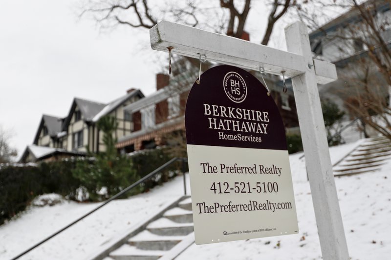  In this Nov. 28, 2018, file photo a realtor sign hangs in front of a home for sale in Pittsburgh.  (AP Photo/Keith Srakocic, File)