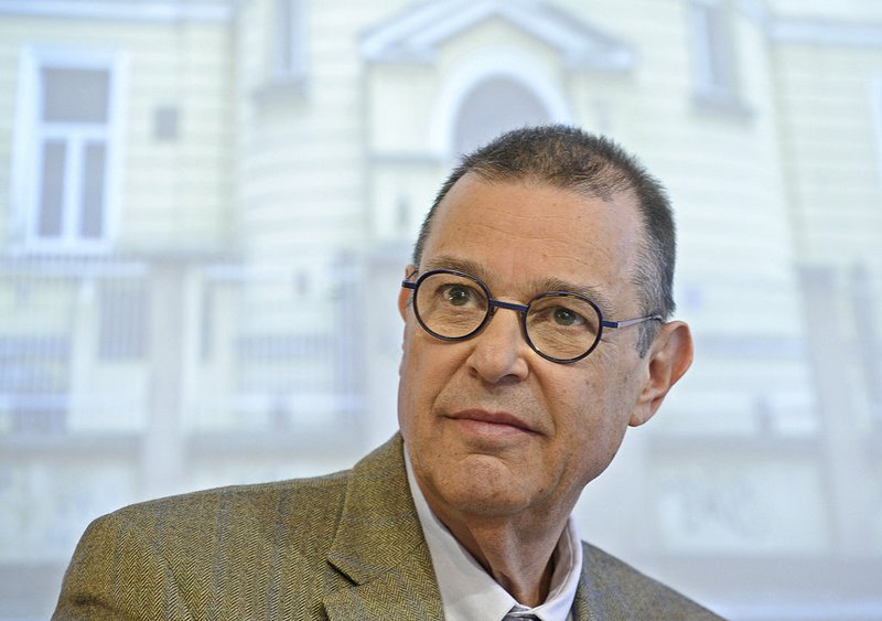 Daniel Blatman, the newly appointed chief historian of the 'Warsaw Ghetto Museum', speaks during a press conference in Warsaw, Poland, Friday, Dec. 14, 2018. The Polish government announced plans in March to create a museum dedicated to the Jews imprisoned in the ghetto and tortured and murdered by German forces during their occupation of Eastern Europe. (AP Photo/Alik Keplicz)