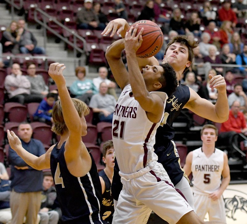 Bud Sullins/Special to Siloam Sunday Siloam Springs senior Dyson Bagsby is fouled by a Bentonville West player during Tuesday's game at Panther Activity Center.