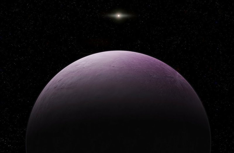 This image provided by the Carnegie Institution for Science shows an artist's concept of a dwarf planet that astronomers say is the farthest known object in our solar system, which they have nicknamed "Farout." The International Astronomical Union's Minor Planet Center announced the discovery of the pink cosmic body Monday, Dec. 17, 2018. (Roberto Molar Candanosa/Carnegie Institution for Science via AP)