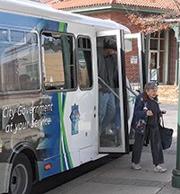 The Sentinel-Record/Richard Rasmussen EXTENDED HOURS: A passenger steps off a city bus Monday at Transportation Depot. Hot Springs Intracity Transit's 2019 Systems Enhancements include extending weekday service hours to 8:30 p.m.