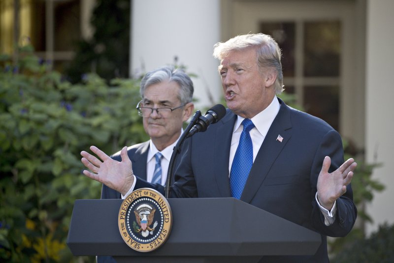 President Donald Trump speaks as Jerome Powell. then a governor of the Federal Reserve, listens in the Rose Garden of the White House in Washington, D.C., as Trump nominated Powell for Fed chairman on Nov. 2, 2017. MUST CREDIT: Bloomberg photo by Andrew Harrer.