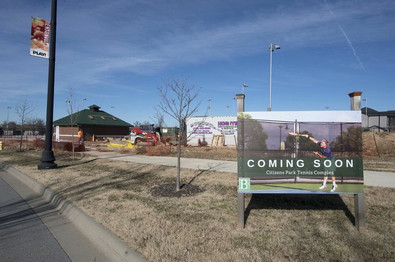 NWA Democrat-Gazette/J.T. WAMPLER Construction continues Monday on a new tennis complex at Citizens Park in Bentonville. The Parks and Recreation Department reported highlights from this year to the Parks Advisory Board at its meeting Monday.
