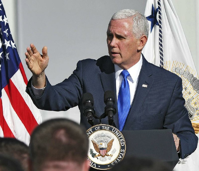 Vice President Mike Pence, speaking Tuesday at Kennedy Space Center, Fla., announces an order by President Donald Trump authorizing the Pentagon to set up a Space Command at the center. The order is considered a first step toward Trump’s goal of a “Space Force.” Pence told the gathering that “a new era of American national security in space begins today.” 