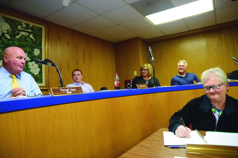 Magnolia Mayor Parnell Vann (left) speaks Monday during a Magnolia City Council meeting. Also pictured (L-R) are Magnolia Aldermen Jamie Waller, Kelli Souter, and Gary Farrar, and District Clerk Rachel Waller.