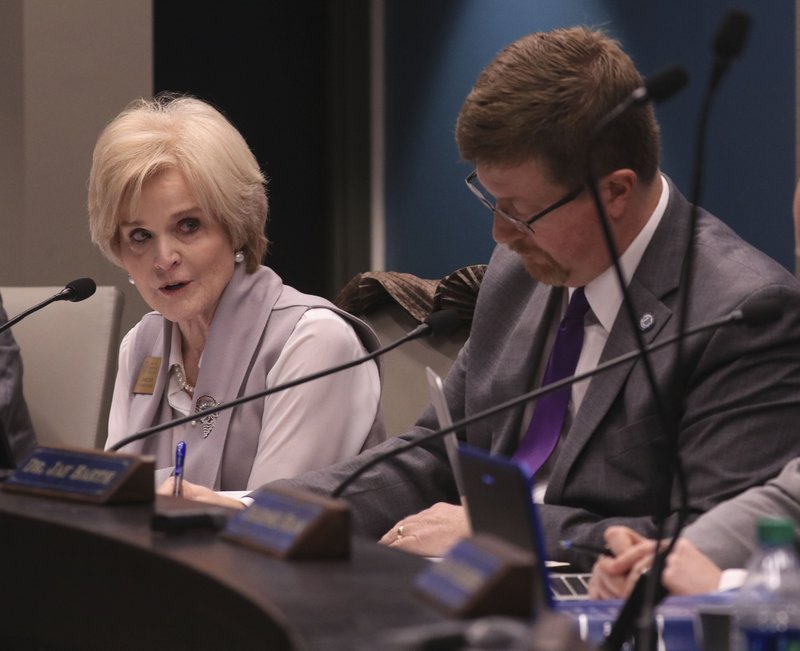 Education Board Chairman Diane Zook of Melbourne and Little Rock (left) is shown in this file photo with Education Commissioner Johnny Key  during an Arkansas Board of Education meeting.