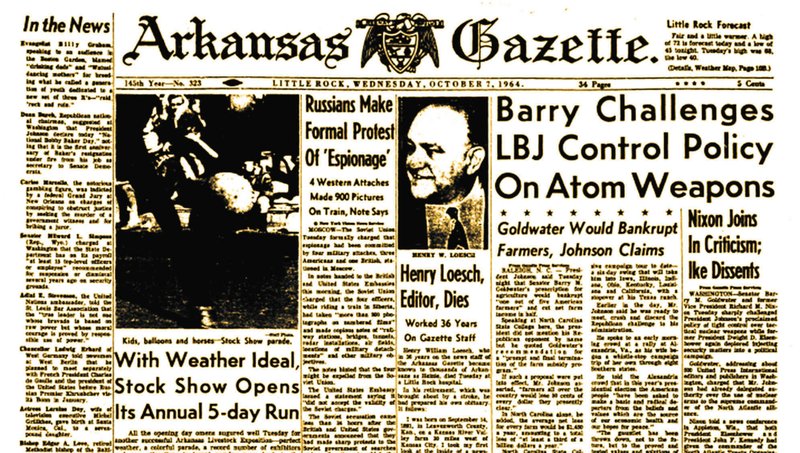 The Arkansas Gazette published Henry Loesch’s self-written obit on the front page Oct. 7, 1964. (Arkansas Democrat-Gazette)