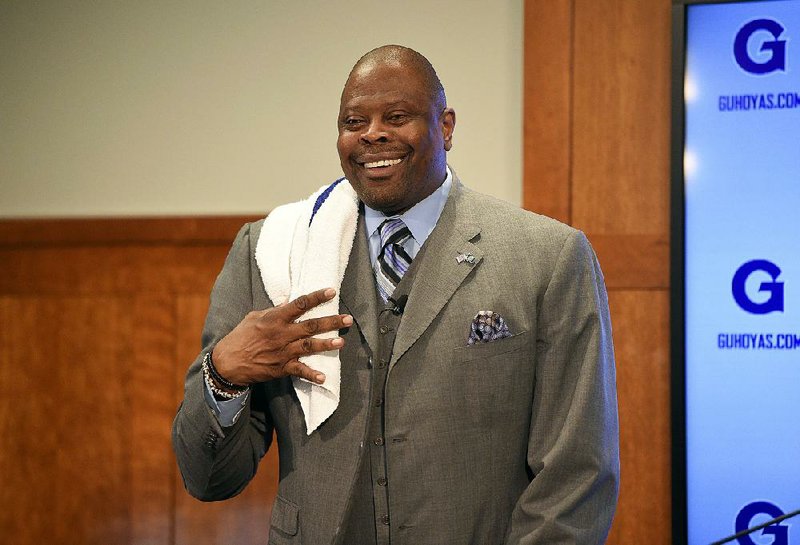 Georgetown's new men's basketball head coach Patrick Ewing smiles during an NCAA college basketball press conference to formally announce his hiring, Wednesday, April 5, 2017, in Washington. 