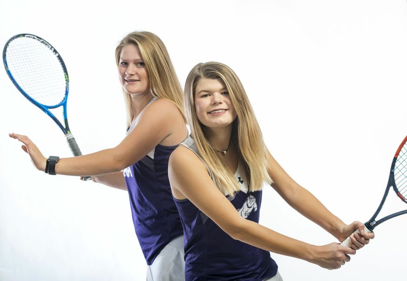 NWA Democrat-Gazette/BEN GOFF @NWABENGOFF Yasmine Humbert (left) and Grace Coleman of Fayetteville, girls tennis doubles team of the year, pose for a photo Thursday, Nov. 29, 2018, at the Northwest Arkansas Democrat-Gazette studio in Springdale.