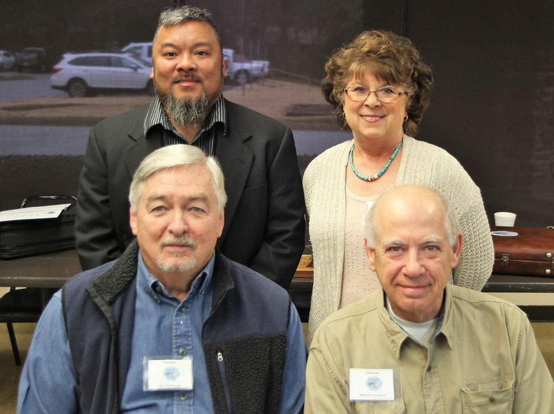 The Bella Vista Fly Tyers club elected new officers to serve the 2019 year. From left front are Vice-President Ed Limehouse, Treasurer Mark Richardson, Secretary Mike Mullinex and President Barb Mellor. This is the second term for Treasurer Mark Richardson.The Bella Vista Fly Tyers Club is a fishing, conservation, and service Club consisting of approximately 190 members. The group shares a common interest in fishing (both warm and cold-water species) found in the local streams and lakes of Bella Vista. It meets every Thursday at Riordan Hall in Bella Vista, beginning with a social hour at 9 a.m.followed by a 10 to 11 a.m. meeting.