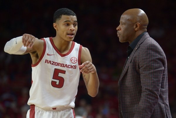 Arkansas Texas State Saturday, Dec. 22, 2018, during the second half in Bud Walton Arena. Visit nwadg.com/photos to see more photographs from the game.