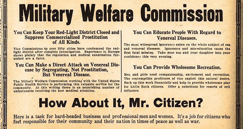 Excerpt from a fundraising ad for the Military Welfare Commission’s fight against venereal diseases, from the Arkansas Democrat of Dec. 28, 1918. (Arkansas Democrat-Gazette)