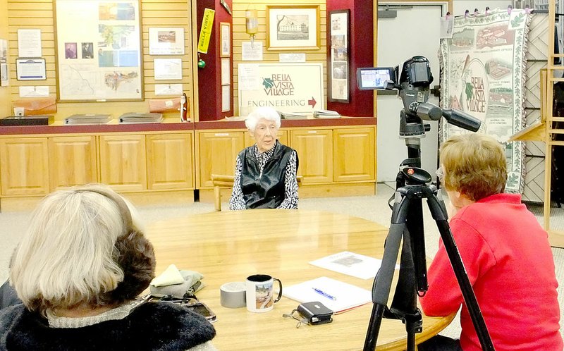 Rosalie Robinson (center) was the subject of an oral history interview at the Bella Vista History Museum recently. She was interviewed by Xyta Lucas (right), with Dustie Mead running the video recorder.