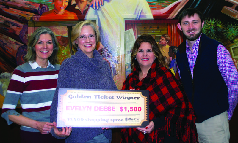 Golden Ticket: Evelyn Deese was the winner of Main Street El Dorado’s Golden Ticket Shopping Spree. From left, Carol McDade, El Dorado Insider, Deese, winner of the Golden Ticket Shopping Spree, Beth Brumley, executive director of Main Street El Dorado and Clark Hale, El Dorado Insider.