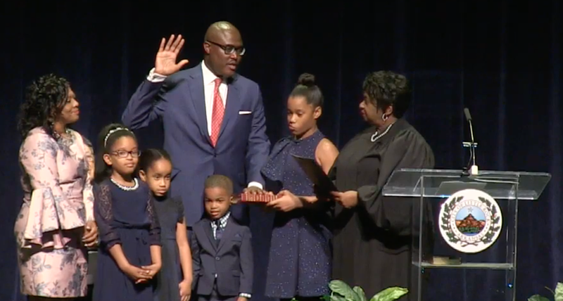 Frank Scott Jr. is sworn in as Little Rock's new mayor at a ceremony on Tuesday.