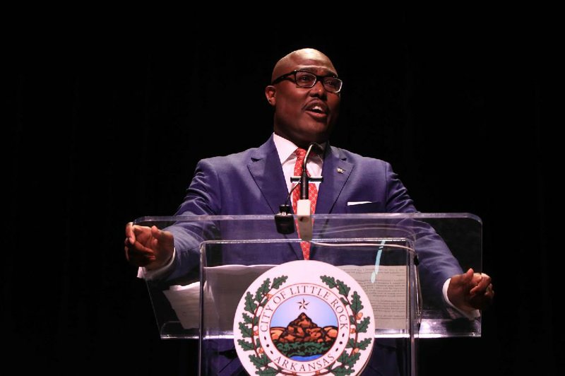 New Little Rock Mayor Frank Scott Jr. speaks Jan. 1, 2019 after being sworn in during a ceremony at Robinson Center. 