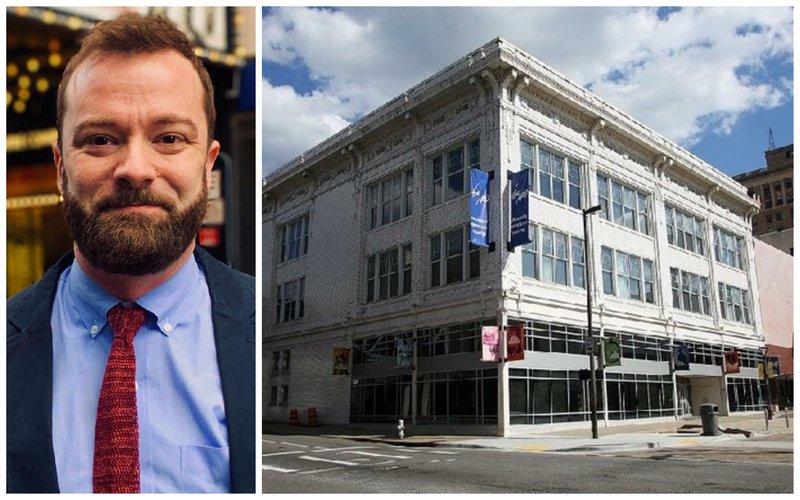 William "Will" Trice is shown alongside a file photo of the Arkansas Repertory Theatre.