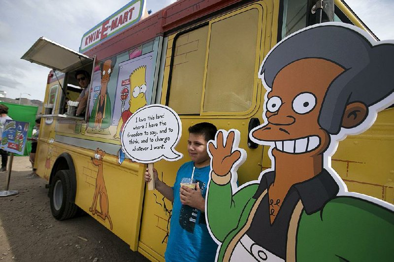 This Apu cutout represents a character in The Simpsons. In 2017, Comedian Hari Kondabolu produced a film, The Problem With Apu, documenting problems he saw with the character.