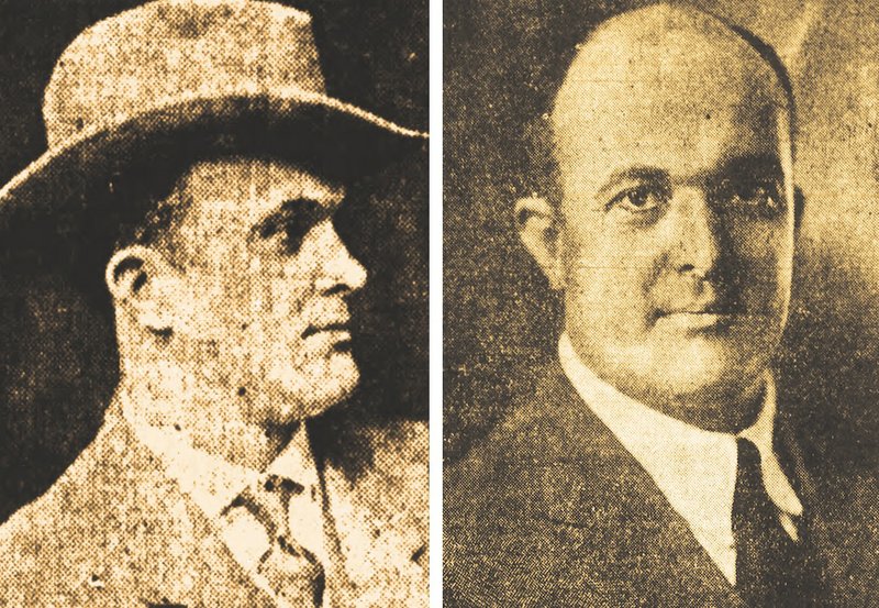 William G. “Big Bill” Hutton, at right in a photo from 1915 and at left a photo from 1920. (Arkansas Democrat-Gazette)