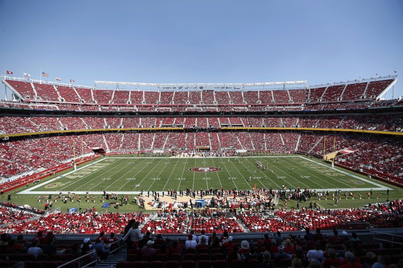 In this Oct. 7, 2018, file photo, fans watch an NFL football game between the San Francisco 49ers and the Arizona Cardinals at Levi's Stadium in Santa Clara, Calif. (AP Photo/Tony Avelar)