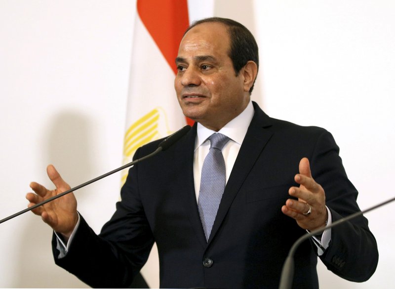  In this Dec. 17, 2018, file photo, Egyptian President Abdel-Fattah el-Sissi addresses the media during a joint press conference at the federal chancellery in Vienna, Austria. 