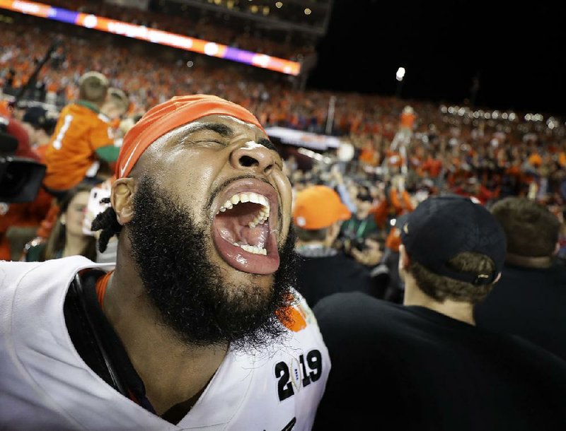 Clemson All-America defensive tackle Christian Wilkins celebrates after No. 2 Clemson defeated No. 1 Alabama 44-16 in Monday’s College Football Playoff national championship in Santa Clara, Calif. Wilkins had four tackles, including half a sack.