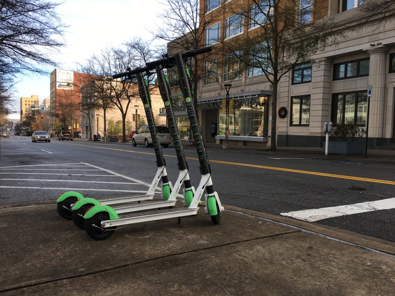Lime scooters at Main Street and Capitol Avenue in Little Rock.