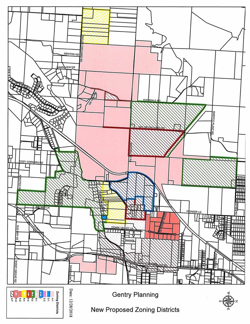 Gentry City Council, on Jan. 7, adopted the above new zoning map for the city.
