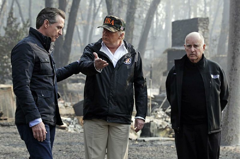 President Donald Trump meets with California Gov. Gavin Newsom (left) and former Gov. Jerry Brown during a visit in November to the wildfire-devastated city of Paradise. 