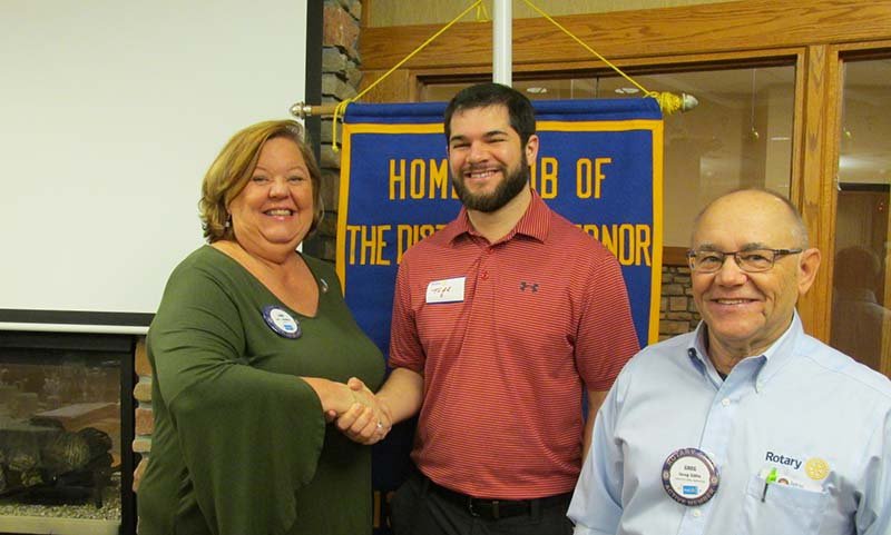 Submitted photo ROTARY GUEST: From left, Hot Springs Village Rotary Club President Lori McMinn greets physical therapist Todd Hobson with Rotarian of the Day Greg Gillis.