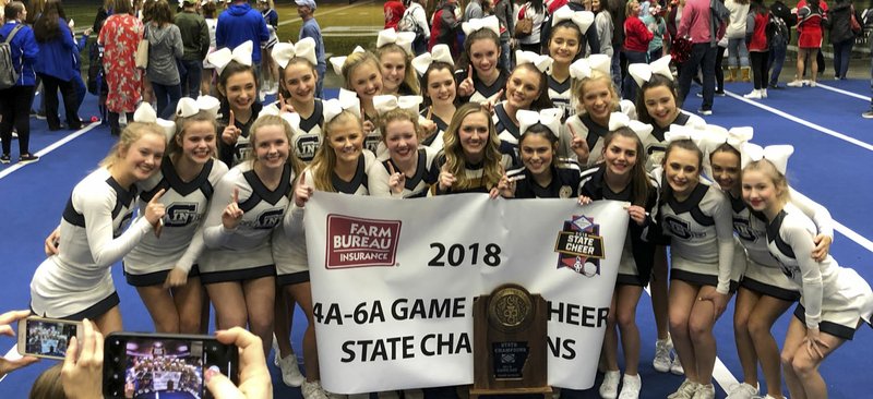 Courtesy photo Shiloh Cheer won State Cheer Competition in the 4A-6A division after only competing for five years. They defeated the 5A Alma Airedales who were National Champions last season.